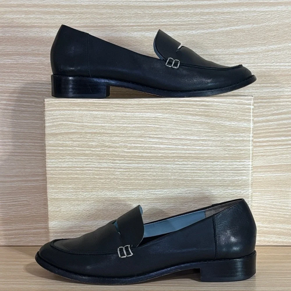 Frances Valentine Black Leather Penny Loafers Size 7B
